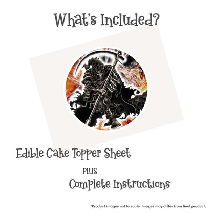 Grim Reaper with Molten Background Edible Cake Topper