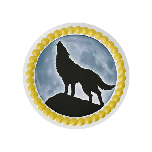 Howling Wolf Silhouette Edible Cake Topper