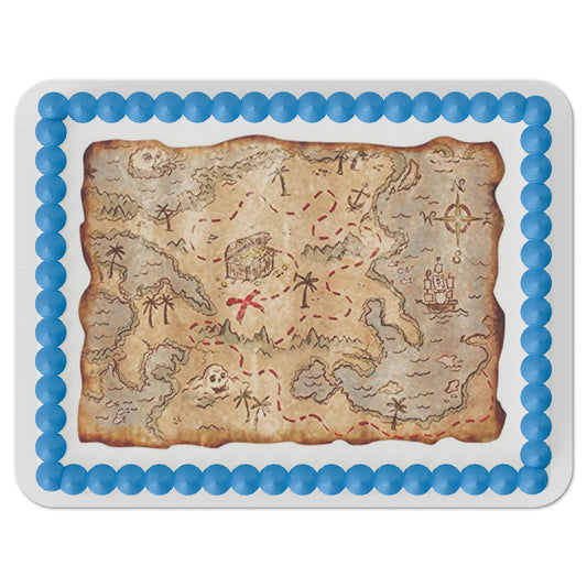 Pirate Map Quarter Sheet Edible Cake Topper