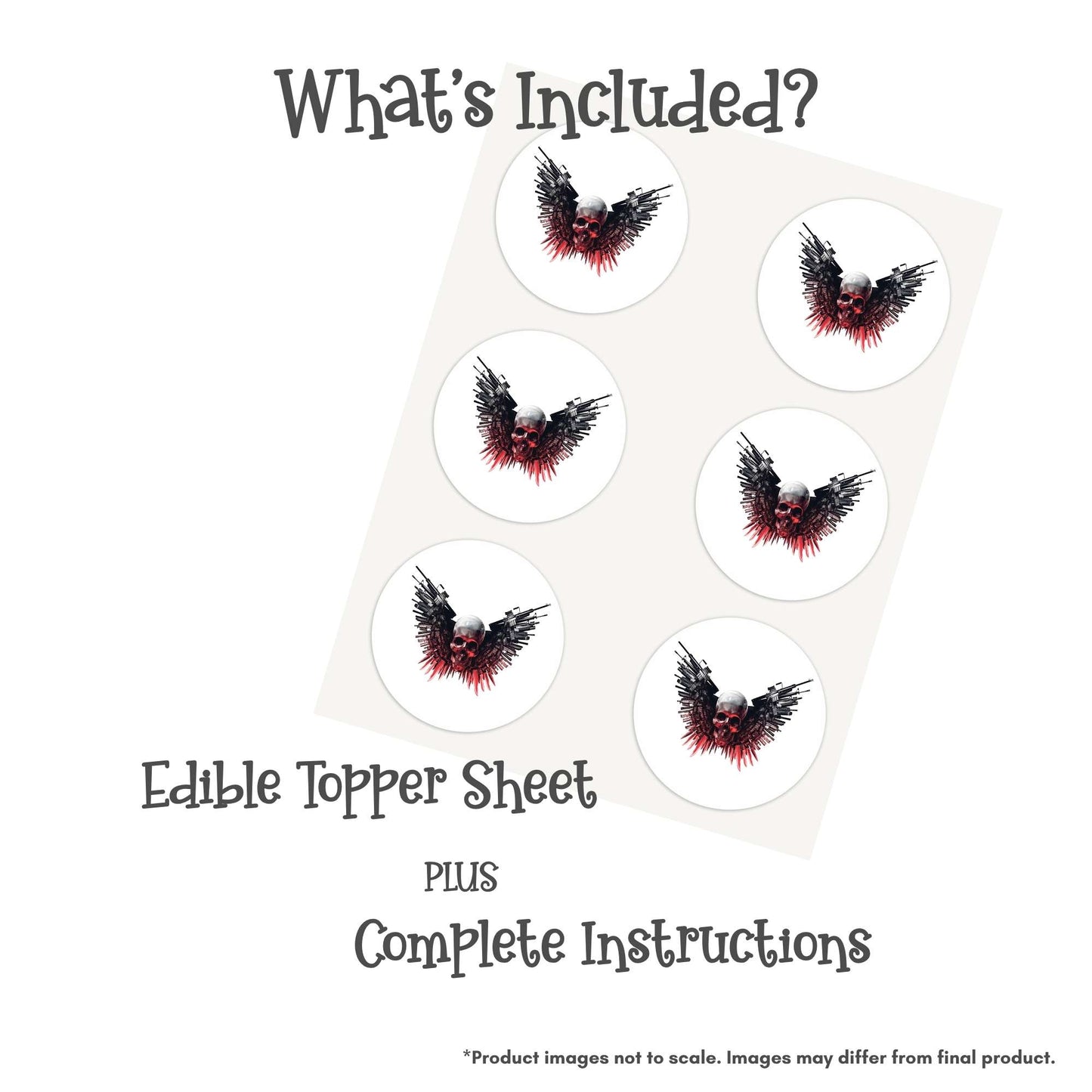 Skull with Guns Edible Cake Topper