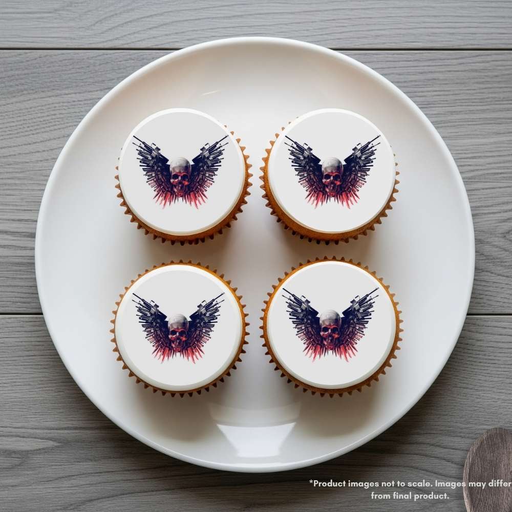 Skull with Guns Edible Cake Topper