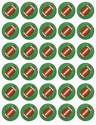 30 x Footballs in Grass Themed Edible Cupcake Toppers | Uncut on Wafer Sheet- Qty 30-1.5 each