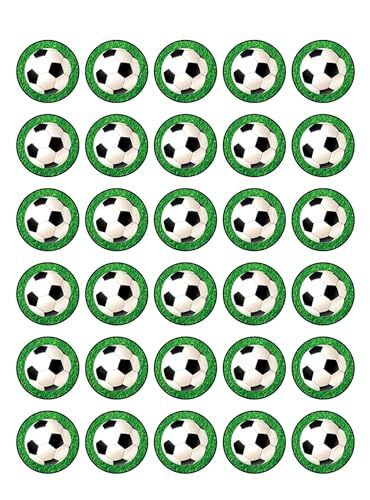 30 x Soccer Ball in Grass Themed Edible Cupcake Toppers | Uncut on Wafer Sheet- Qty 30-1.5 each
