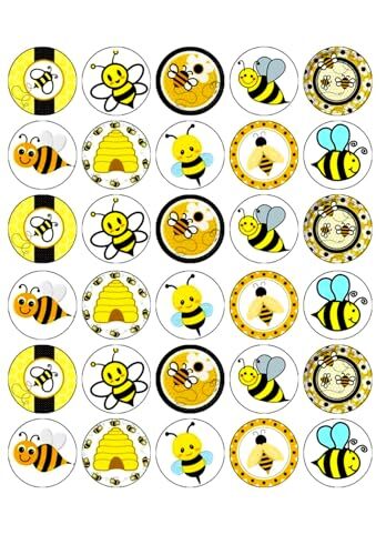 30 x Sweet Bees Themed Edible Cupcake Toppers | Uncut on Wafer Sheet- Qty 30-1.5 each