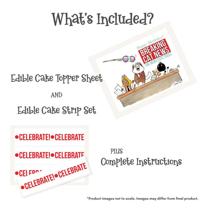 Breaking Cat News Birthday 1/4 Sheet Edible Cake Topper Kit