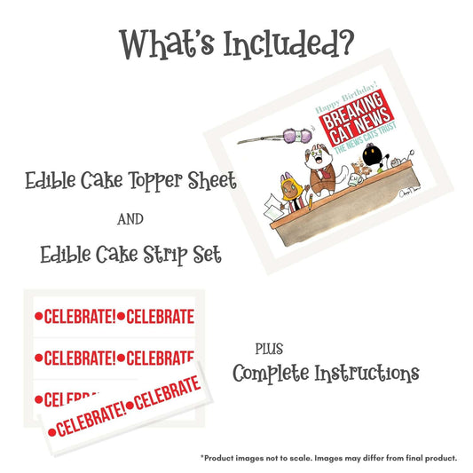 Breaking Cat News Birthday 1/4 Sheet Edible Cake Topper Kit