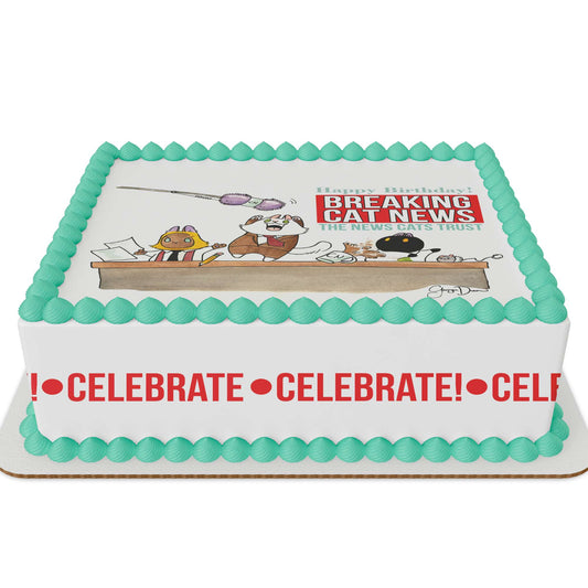 Breaking Cat News Birthday 1/4 Sheet Edible Cake Topper Kit