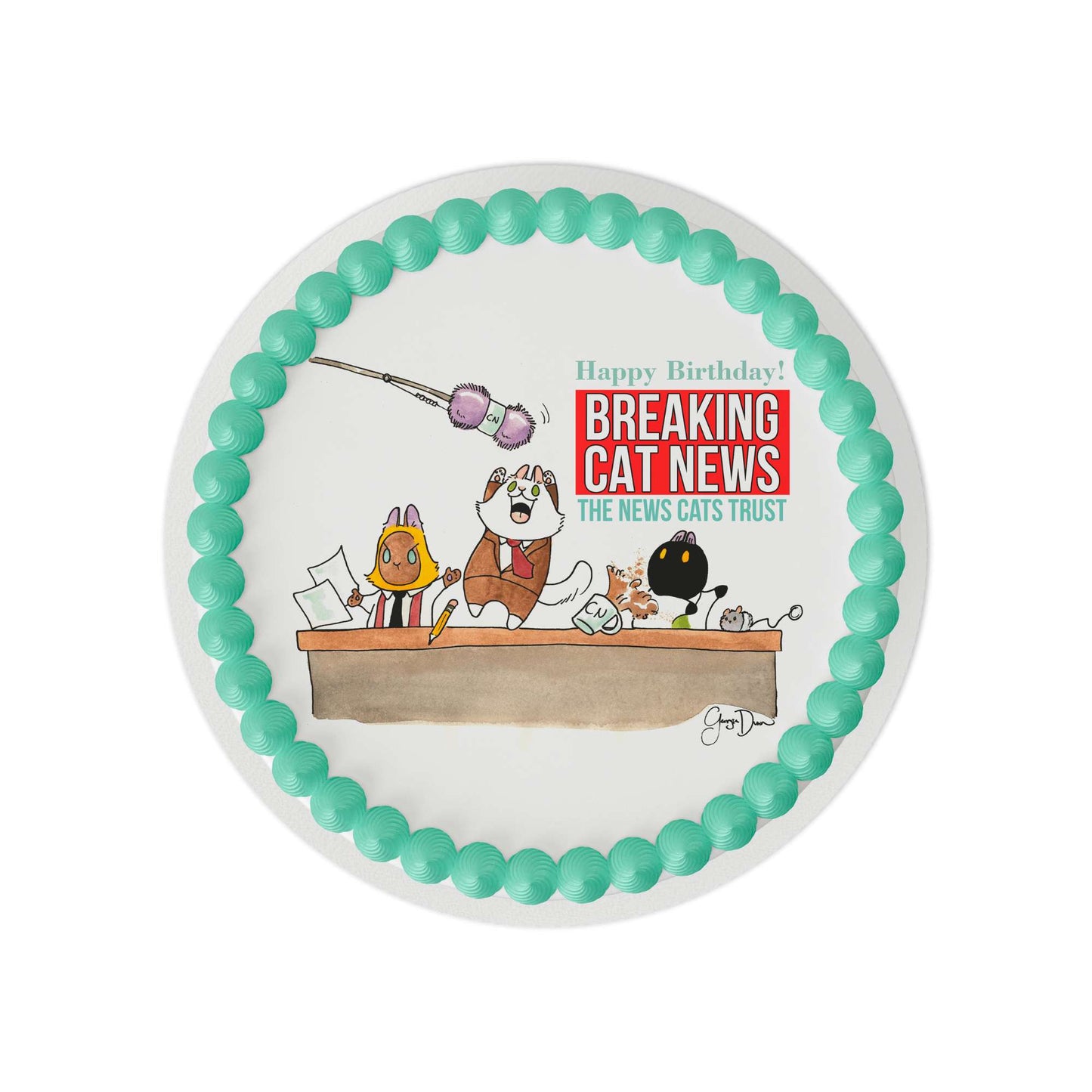 Breaking Cat News Birthday Edible Cake Topper