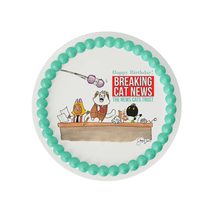 Breaking Cat News Birthday Edible Cake Topper