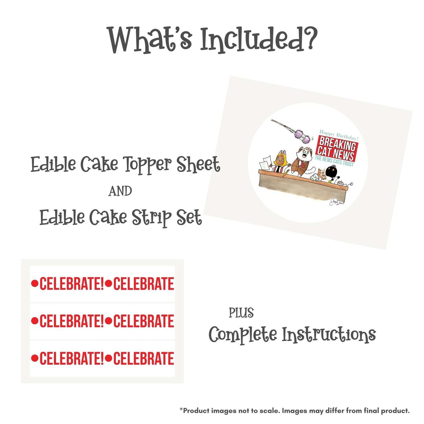 Breaking Cat News Birthday Round Edible Cake Topper Kit