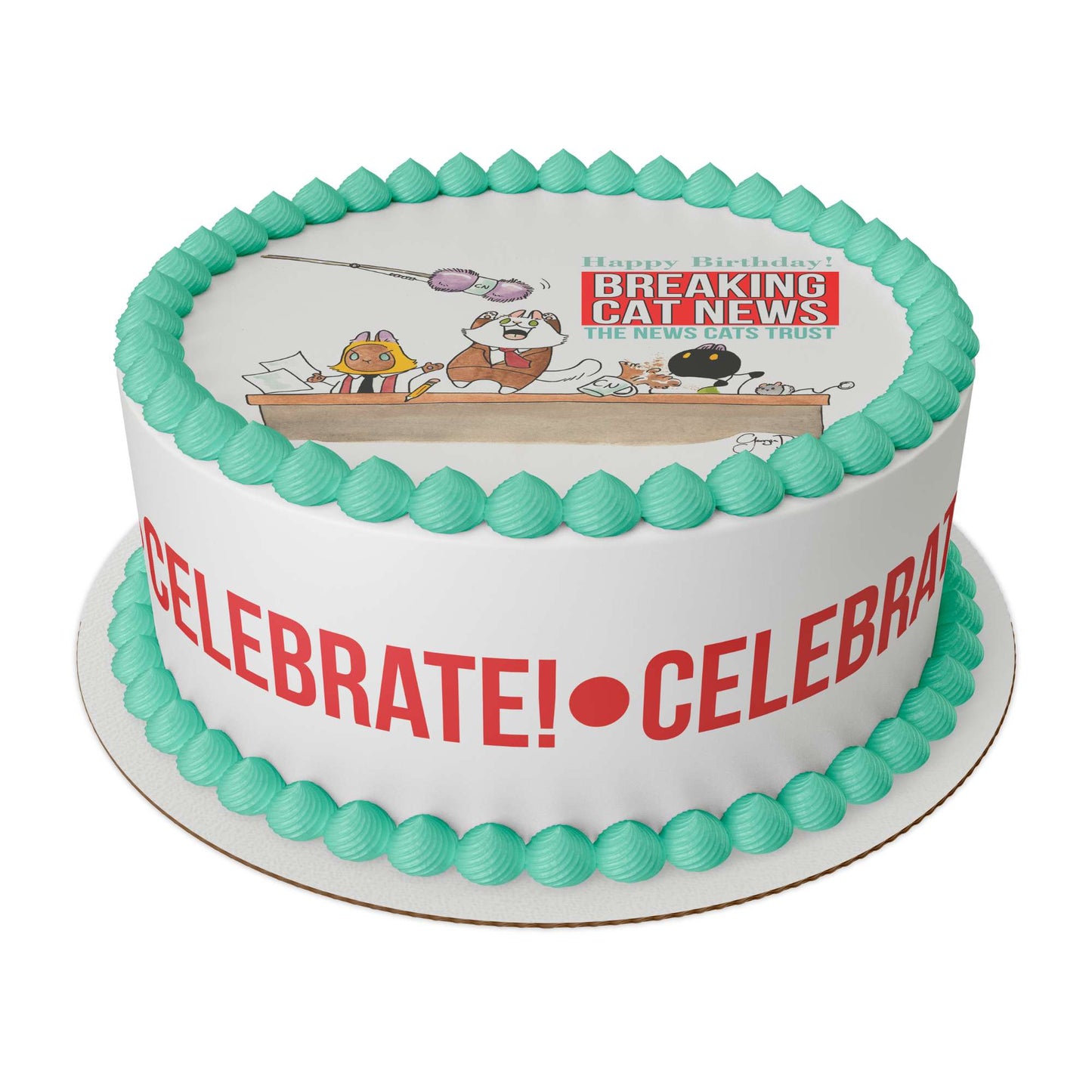 Breaking Cat News Birthday Round Edible Cake Topper Kit