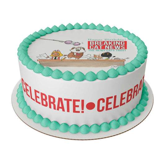Breaking Cat News Birthday Round Edible Cake Topper Kit