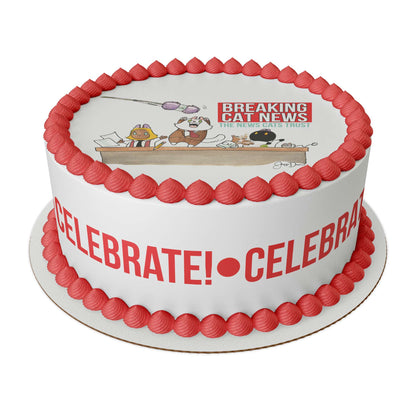 Breaking Cat News Round Edible Cake Topper Kit