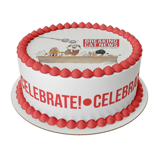 Breaking Cat News Round Edible Cake Topper Kit