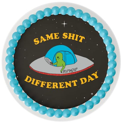 Whimsical Practicality's Rip N Dip S.S.D.D. Alien in Spaceship Edible Icing Image Cake Topper