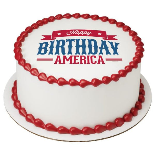 America Happy Birthday PhotoCake® Edible Cake Topper Icing Image for 6 inch Round cake or larger
