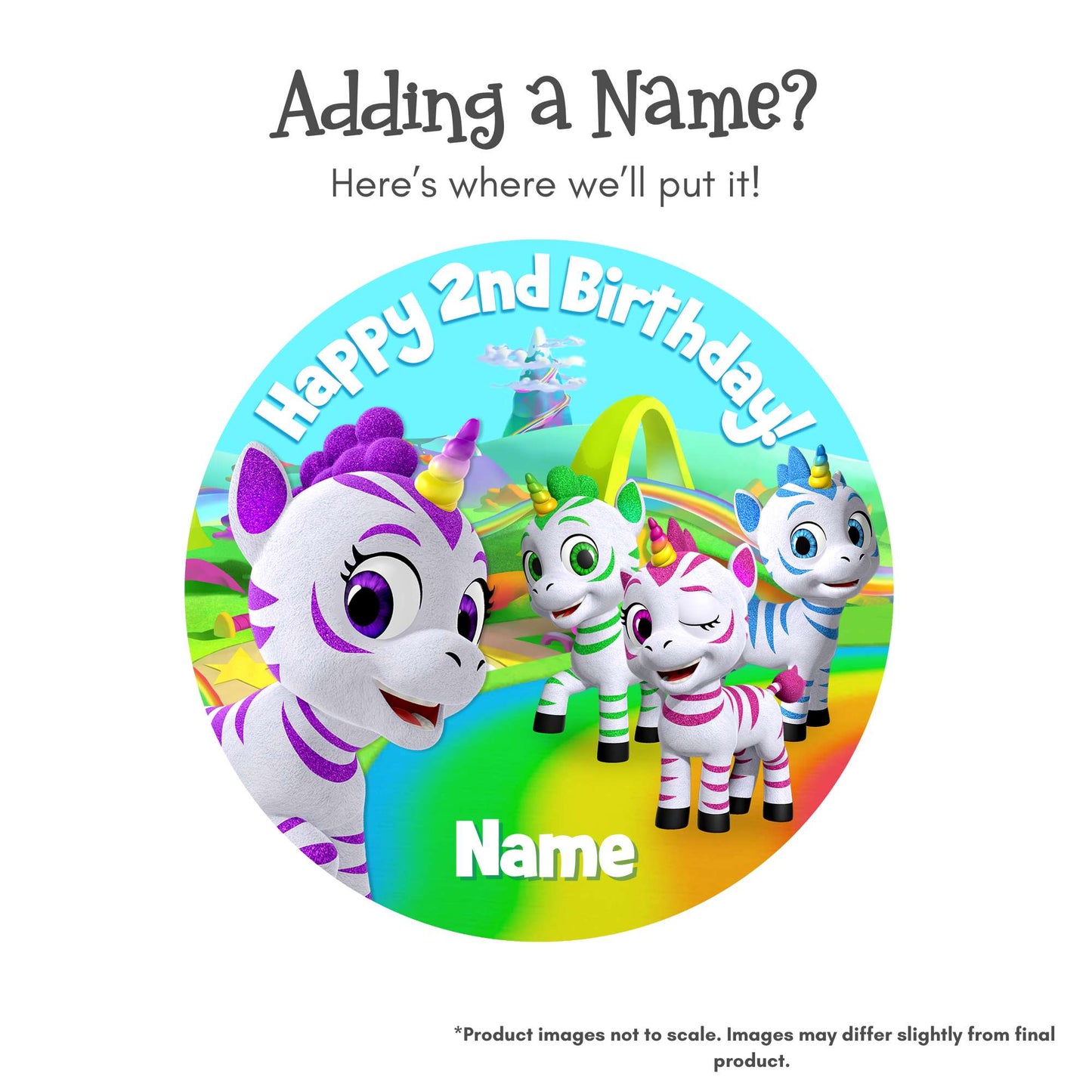 Zoonicorn Rainbow Road 2nd Birthday 8" Round Edible Cake Topper