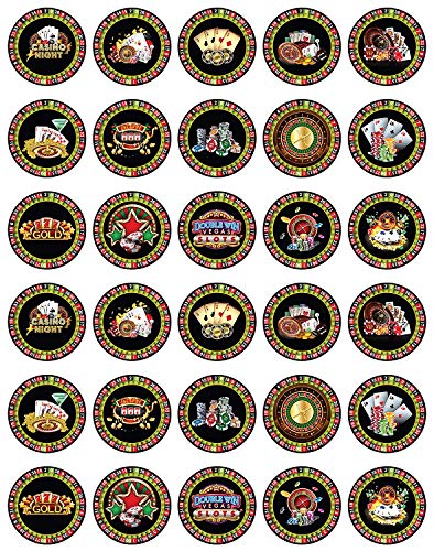 Edible Cupcake Toppers Casino Collection Themed Uncut Edible on Wafer Sheet