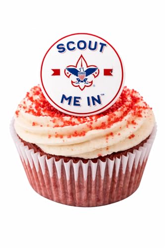 Scouting America Scout me In Cupcake Rings – Set of 12 | Scouting America Scout Emblem Cupcake Toppers | Party Decorations for Pack Meetings & Scouting Events