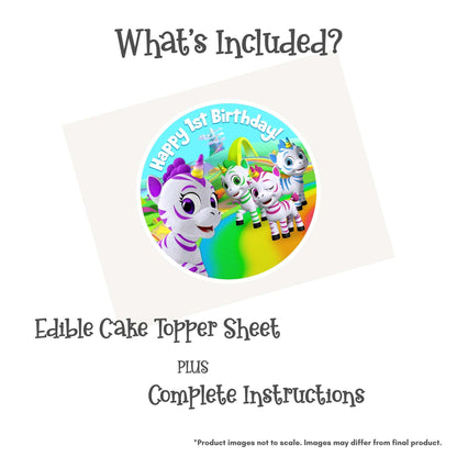 Zoonicorn Rainbow Road 1st Birthday 8" Round Edible Cake Topper