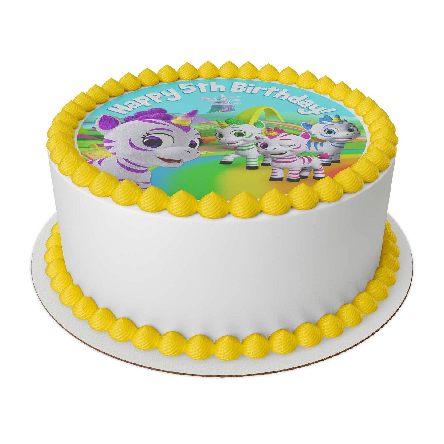 Zoonicorn Rainbow Road 5th Birthday 8" Round Edible Cake Topper