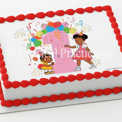 Gracie’s Corner 1st Birthday Cake, cupcake or cookie Topper - Vibrant Pink Number One Design