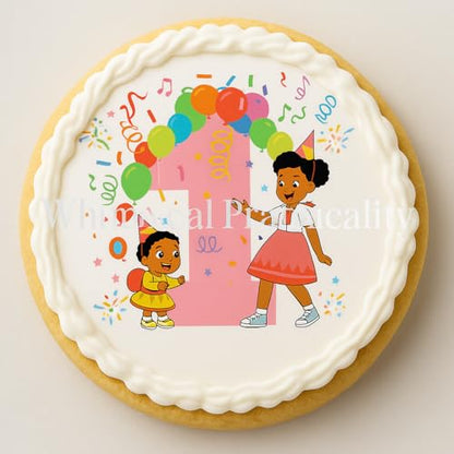 Gracie’s Corner 1st Birthday Cake, cupcake or cookie Topper - Vibrant Pink Number One Design