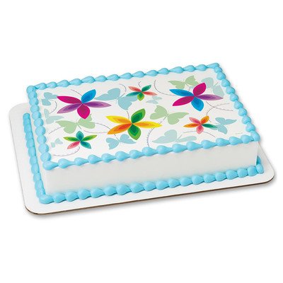 Flowers and Butterflies Edible Icing Image for 6 inch Round Cake
