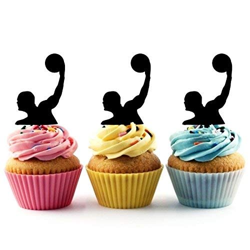 Water Polo Silhouette Acrylic Cupcake Toppers 12 pcs