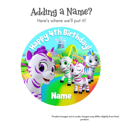 Zoonicorn Rainbow Road 4th Birthday 8" Round Edible Cake Topper