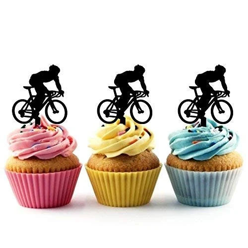 Bicycle Sport Silhouette Acrylic Cupcake Toppers 12 pcs