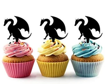 Dragon Silhouette Acrylic Cupcake Toppers 12 pcs