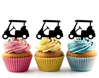 Golf Cart Silhouette Acrylic Cupcake Toppers 12 pcs