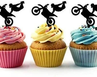 Extreme Motocross Freestyle Sport Silhouette Acrylic Cupcake Toppers 12 pcs