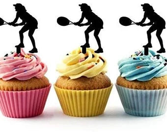 Tennis Player Silhouette Acrylic Cupcake Toppers 12 pcs