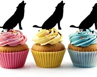 Wolf Silhouette Acrylic Cupcake Toppers 12 pcs