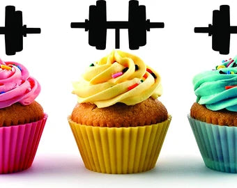 Weightlifting BIG weights Barbell Silhouette Acrylic Cupcake Toppers 12 pcs