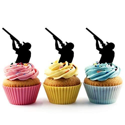 Hunter with Shotgun Silhouette Acrylic Cupcake Toppers 12 pcs
