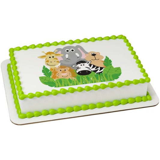 Baby Jungle Animals Baby Shower Edible Cake Topper Icing Image,