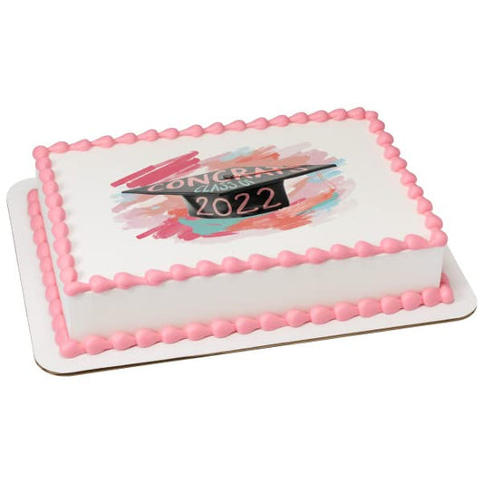 Graduation 2022 Edible Cake or Cupcake Topper fits 1/4 sheet cake or larger