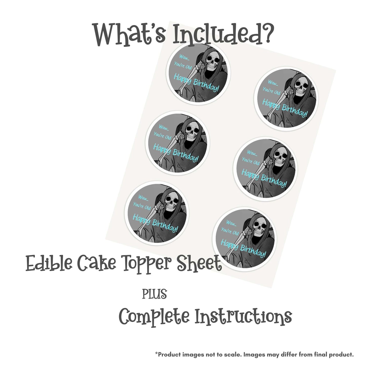 Loving Reaper Wow You're Old Birthday Edible Cake Topper