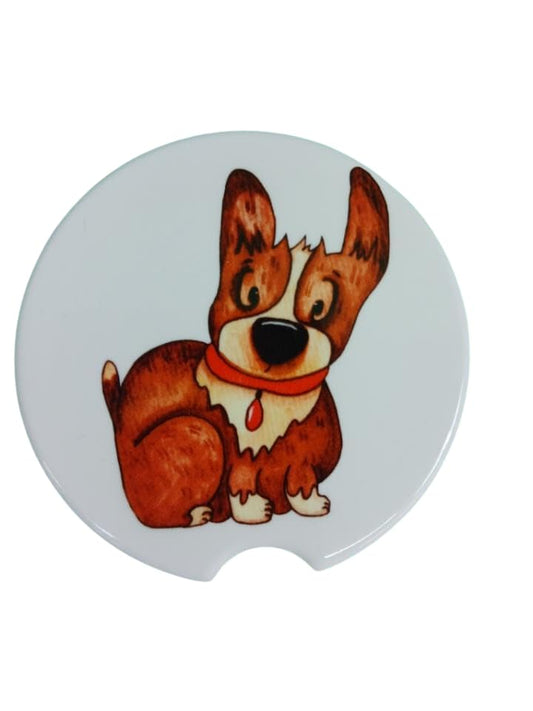 Cartoon Corgi Ceramic Car Coaster Set 2.56" (2 Pack)