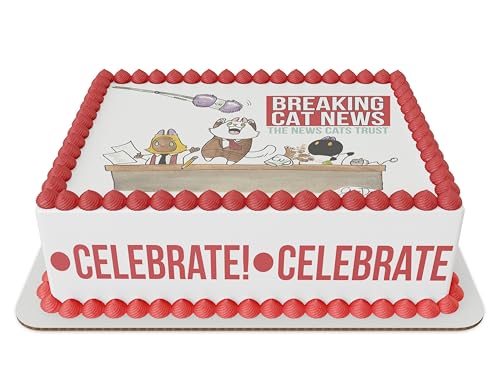 1/4 Sheet Breaking Cat News Birthday Edible Cake Topper Kit