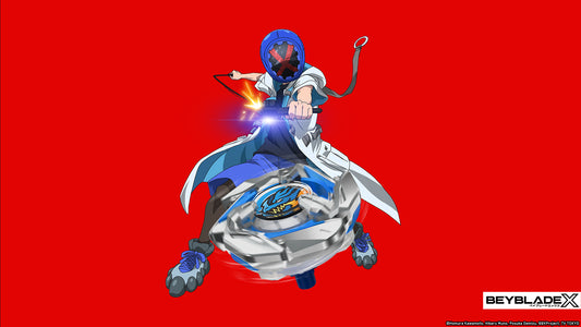 BEYBLADE X Cake Topper Decoration – Anime Battle Scene in Red with Characters and Spinning Tops fits 1/4 Sheet cake or larger