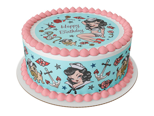 Suzy the Sailor Happy Birthdad Edible Icing Sheets- Assorted Image Cake Toppers-Frosting Sheets- Cookies- Cupcake Toppers