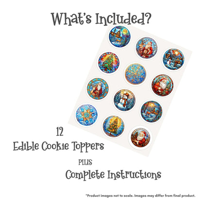 2 Inch Round Christmas Stained Glass Edible Cookie Toppers