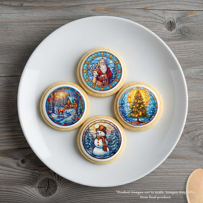 2 Inch Round Christmas Stained Glass Edible Cookie Toppers