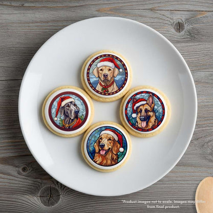 2 Inch Round Christmas Stained Glass Large Dogs Edible Cookie Toppers
