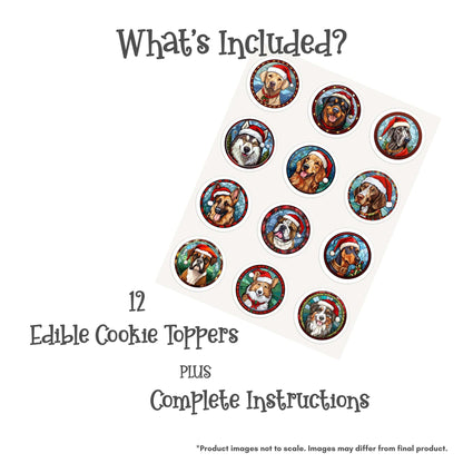 2 Inch Round Christmas Stained Glass Large Dogs Edible Cookie Toppers