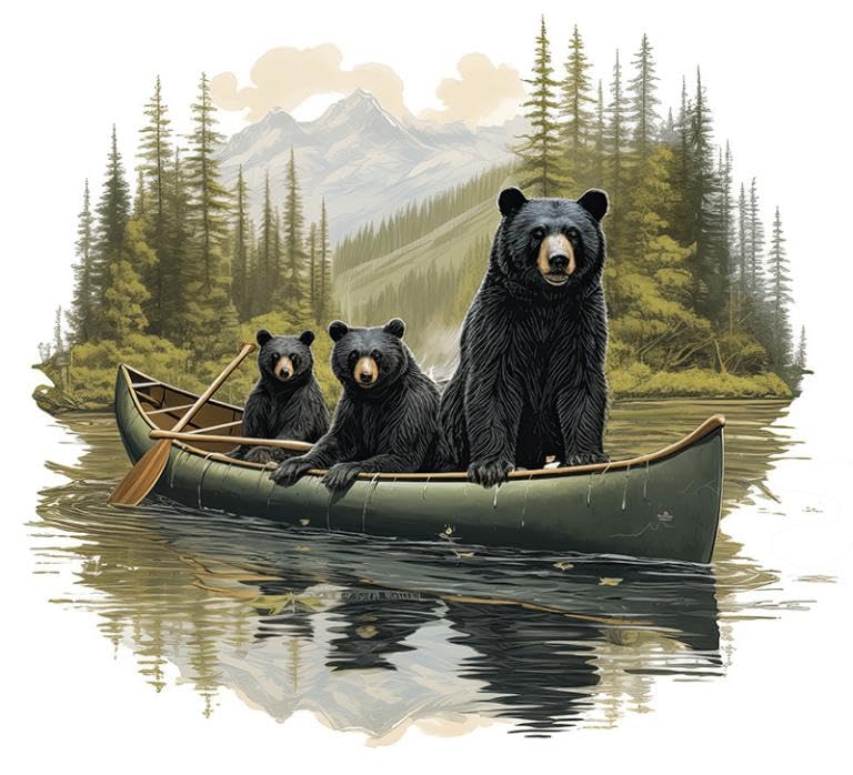 Rustic Bear Family Canoe Adventure Cake Topper – Wildlife-Themed Decoration for Outdoorsy Celebrations, Baby Showers, and Birthdays
